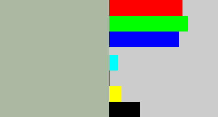 Hex color #aab8a4 - greyish