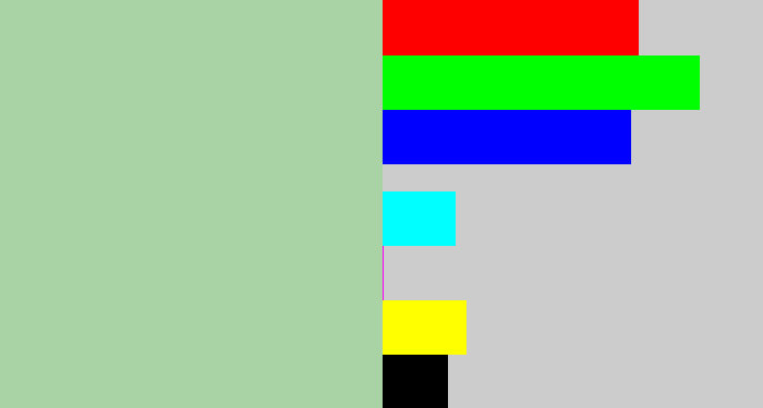 Hex color #aad3a5 - light grey green