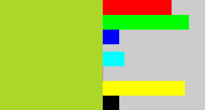 Hex color #aad72a - yellowish green