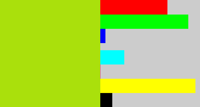 Hex color #aae00c - yellowish green