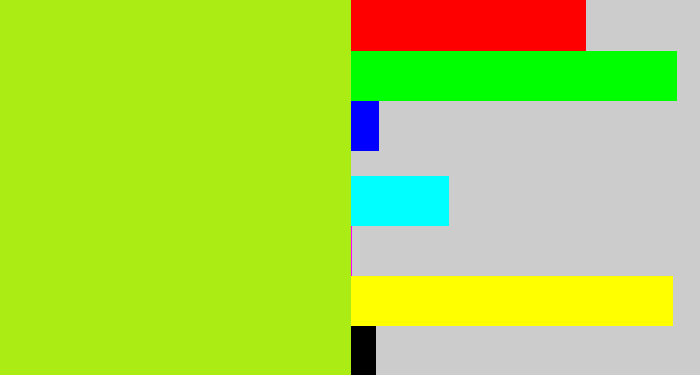 Hex color #aaec14 - yellowish green