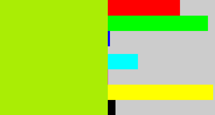 Hex color #aaed05 - lemon green