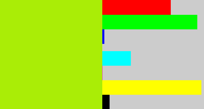 Hex color #aaed06 - lemon green