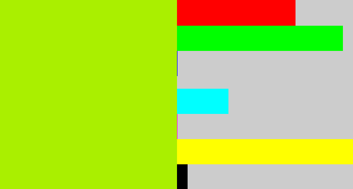 Hex color #aaef00 - lemon green