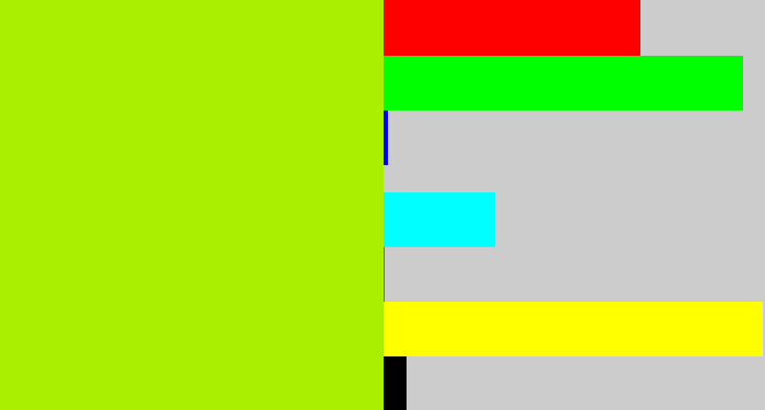 Hex color #aaef02 - lemon green