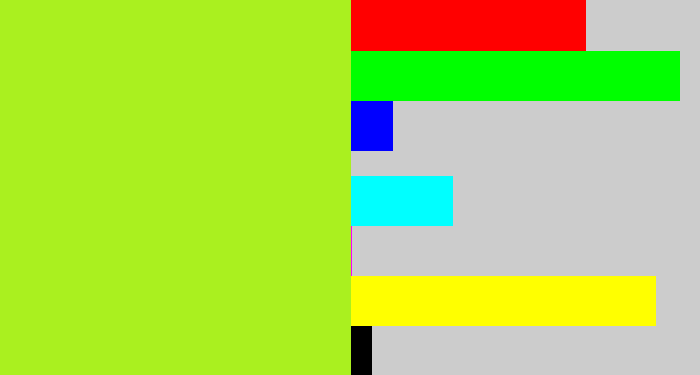 Hex color #aaf01f - yellowish green