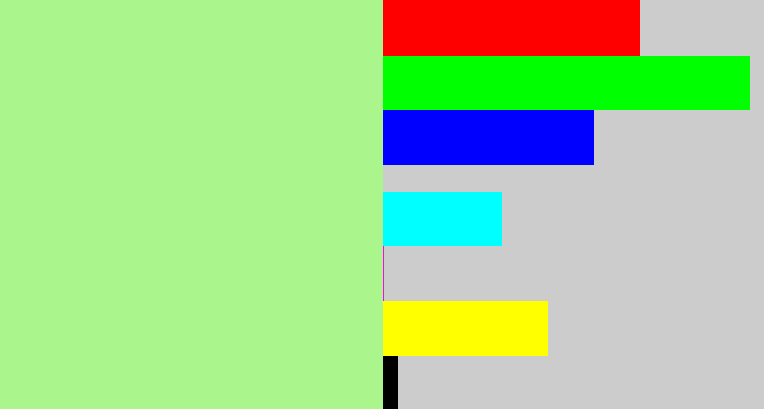 Hex color #aaf58c - pale light green