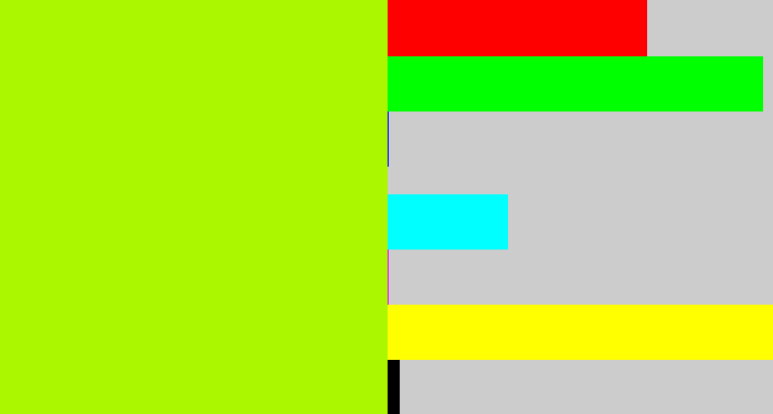 Hex color #aaf700 - lemon green