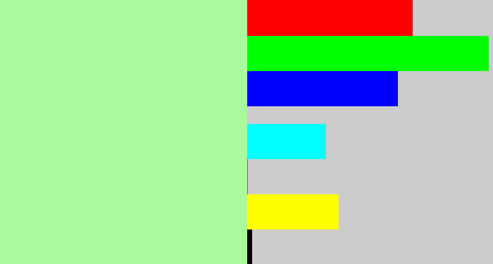 Hex color #aaf99c - pale light green