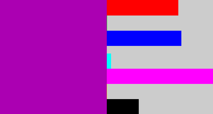 Hex color #ab00b2 - barney purple