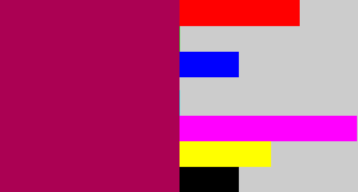 Hex color #ab0153 - violet red