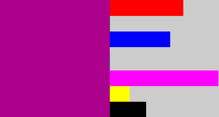 Hex color #ab018d - barney purple