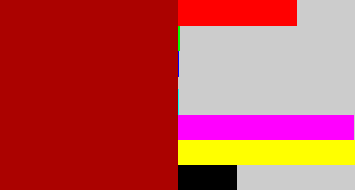 Hex color #ab0200 - darkish red