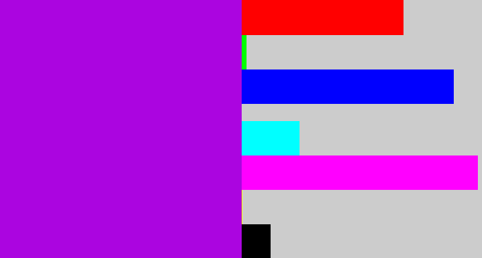 Hex color #ab05e0 - vibrant purple