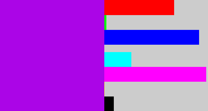 Hex color #ab05e7 - vibrant purple