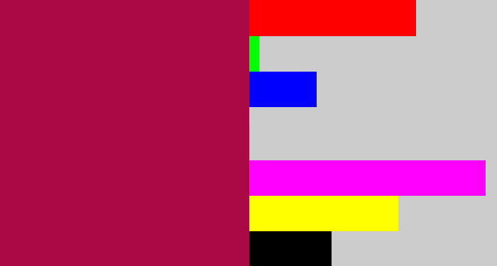 Hex color #ab0945 - purplish red