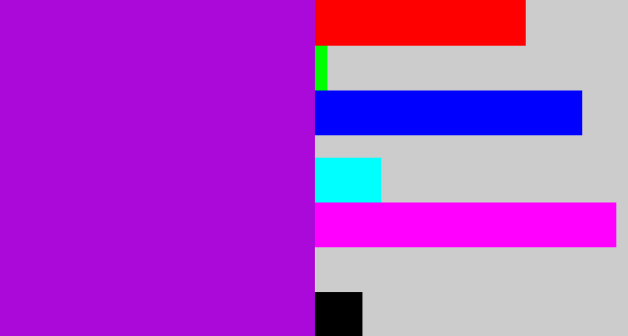 Hex color #ab09d9 - vibrant purple