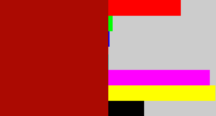 Hex color #ab0a02 - darkish red