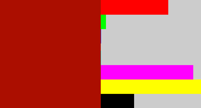 Hex color #ab0e00 - darkish red