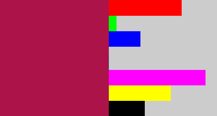 Hex color #ab1349 - purplish red
