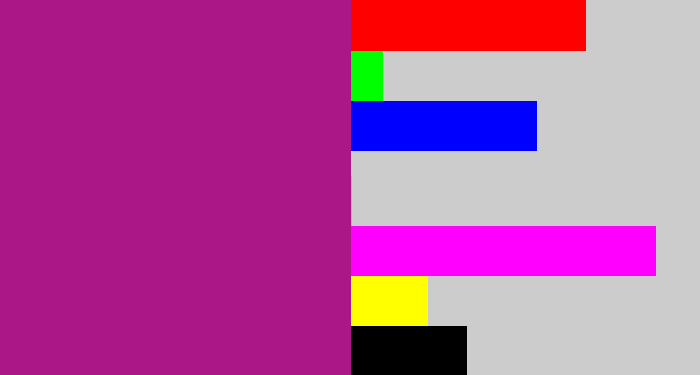 Hex color #ab1786 - barney purple