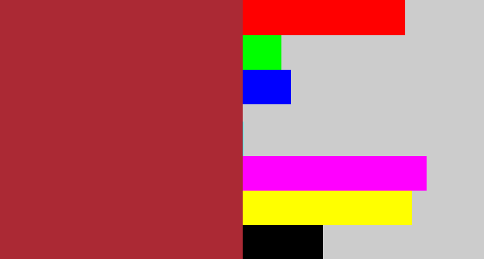 Hex color #ab2934 - rouge