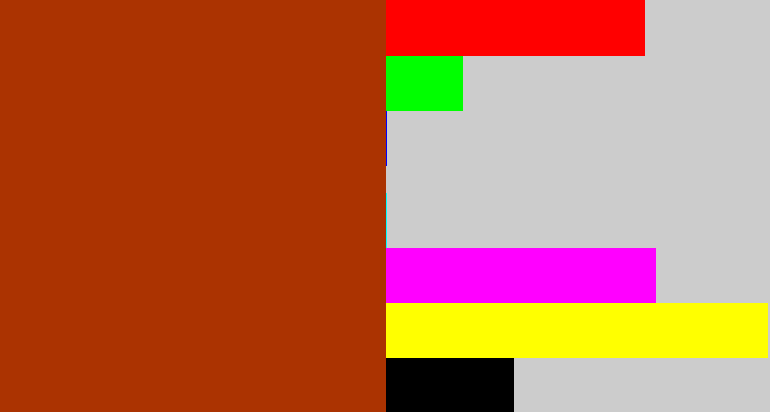 Hex color #ab3301 - russet