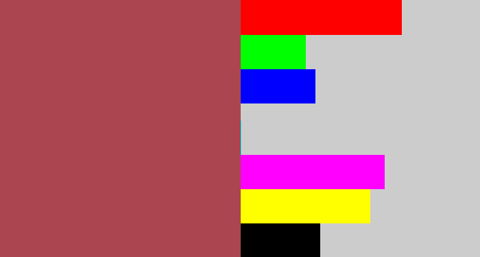 Hex color #ab454f - light maroon