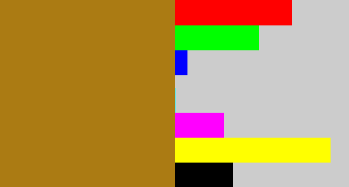 Hex color #ab7b13 - mustard brown