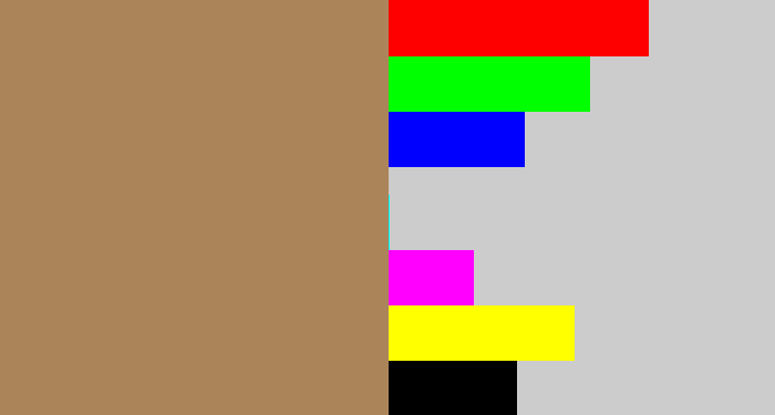 Hex color #ab8559 - light brown