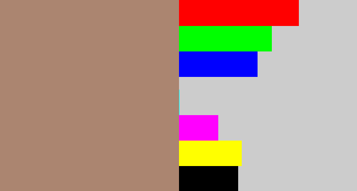 Hex color #ab8570 - pale brown