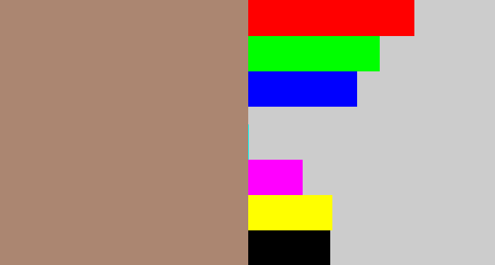 Hex color #ab8671 - pale brown