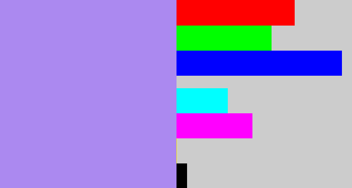 Hex color #ab89f0 - light purple
