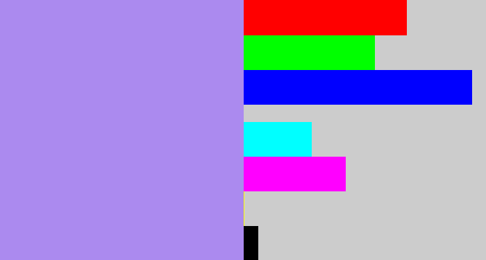 Hex color #ab8aef - light purple