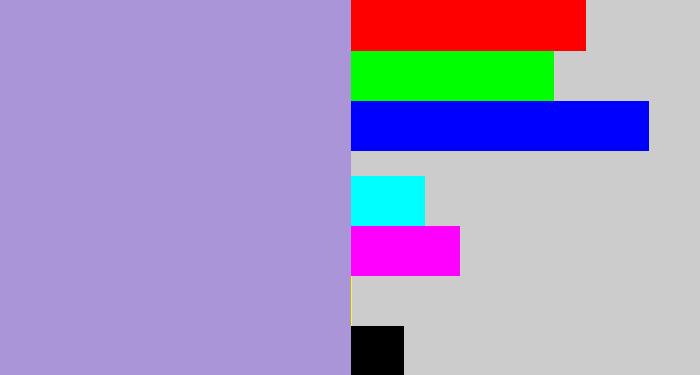 Hex color #ab95d9 - pale purple