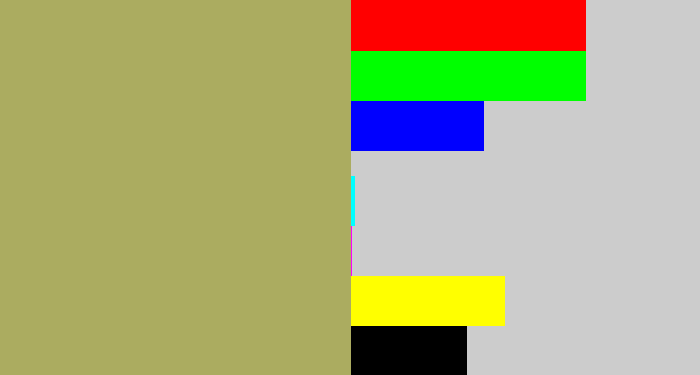 Hex color #abac60 - khaki