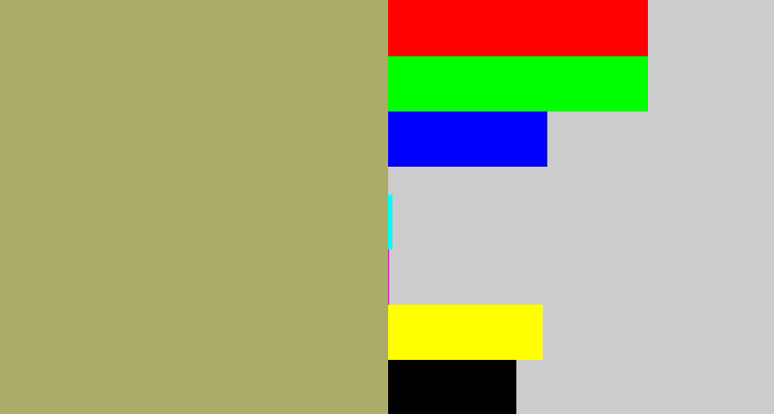 Hex color #abac68 - khaki