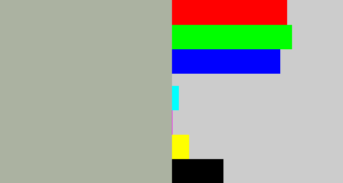 Hex color #abb2a1 - greyish
