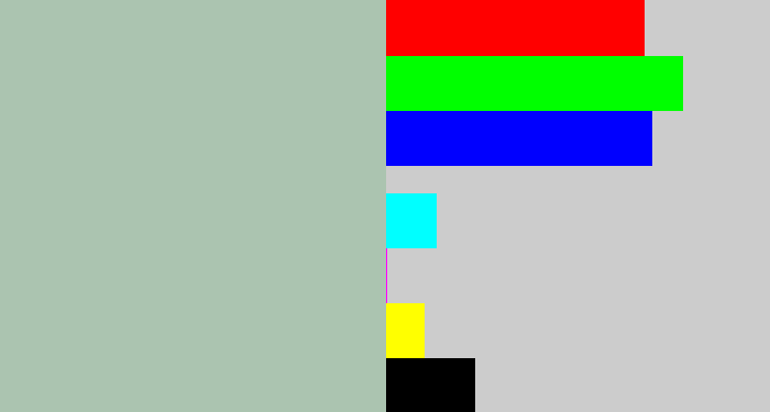 Hex color #abc4b0 - light grey green