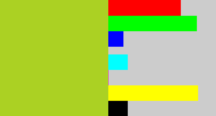 Hex color #abd123 - yellowish green