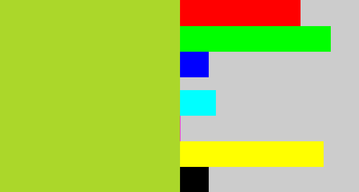 Hex color #abd72a - yellowish green