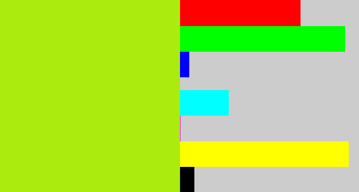 Hex color #abeb0e - yellowish green
