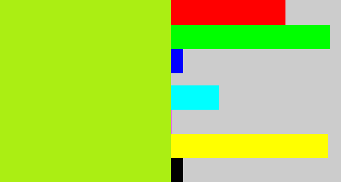 Hex color #abee13 - yellowish green