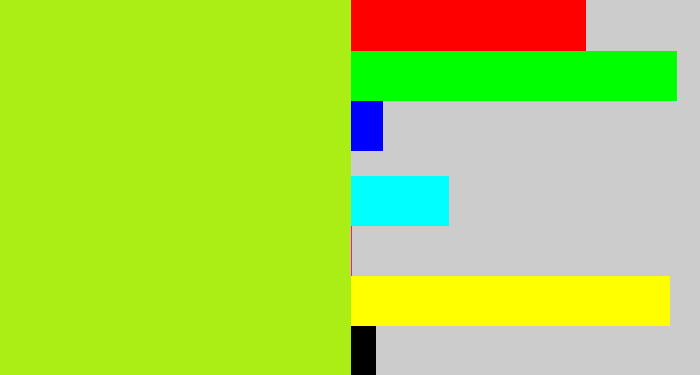 Hex color #abee16 - yellowish green