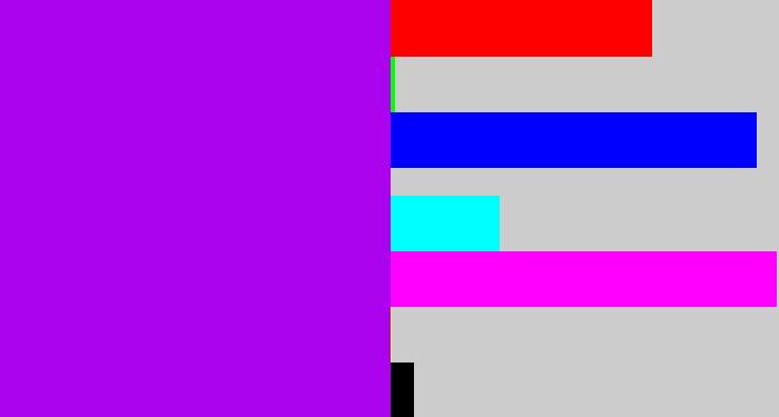 Hex color #ac03ef - bright violet