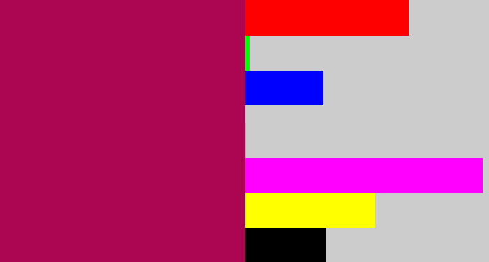 Hex color #ac0551 - purplish red
