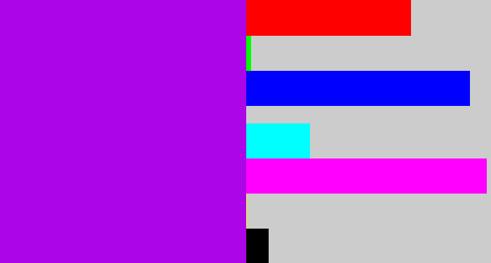 Hex color #ac05e7 - vibrant purple