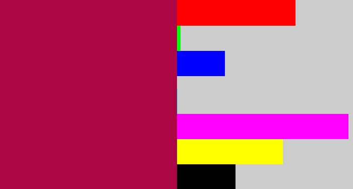 Hex color #ac0644 - purplish red