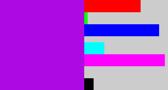 Hex color #ac09e3 - vibrant purple