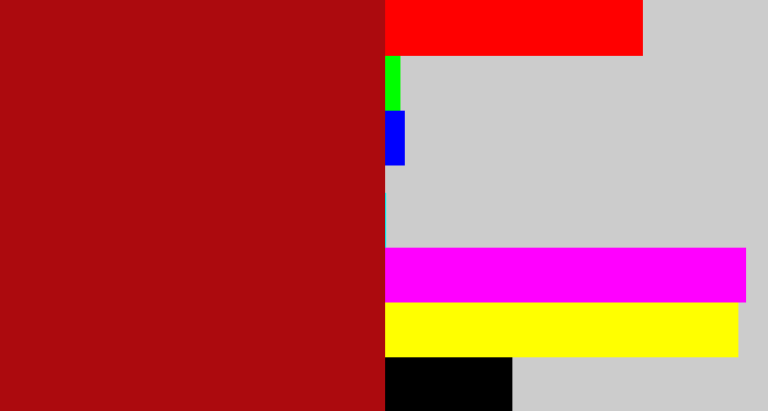 Hex color #ac0a0e - darkish red